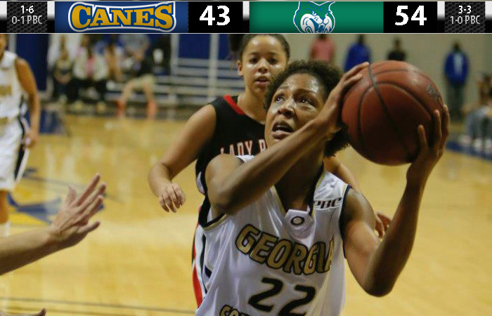 Lady Canes Offense Stalls, Georgia College Pulls Away, 54-43.