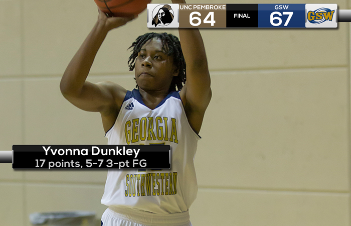 Dunkley's 3-pointers Lead Lady 'Canes In Win Over UNC Pembroke, 67-64